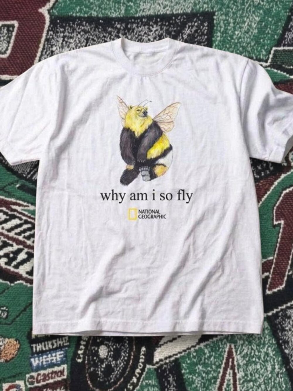 National Geographic ''Why Am I So Fly'' Bumblebee Cat Graphic White T-Shirt